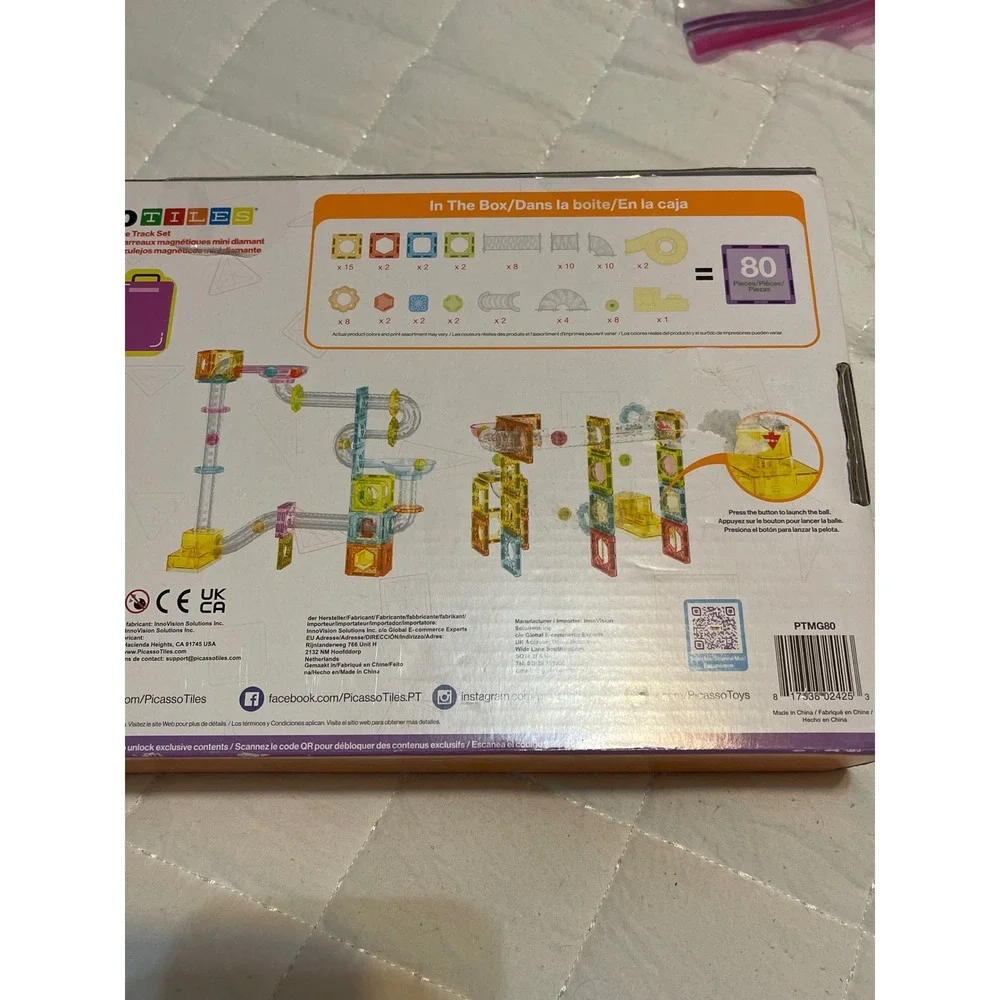 PicassoTiles 80 Piece Travel‎ Size Magnetic Marble Run With Launcher PTMG80
